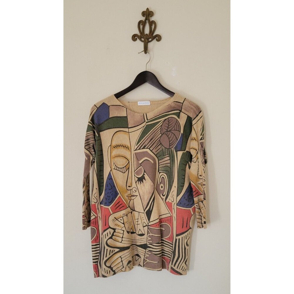 Ellazhu Picasso Style Sweater ONE SIZE Abstract Pop Art Graphic Wearable